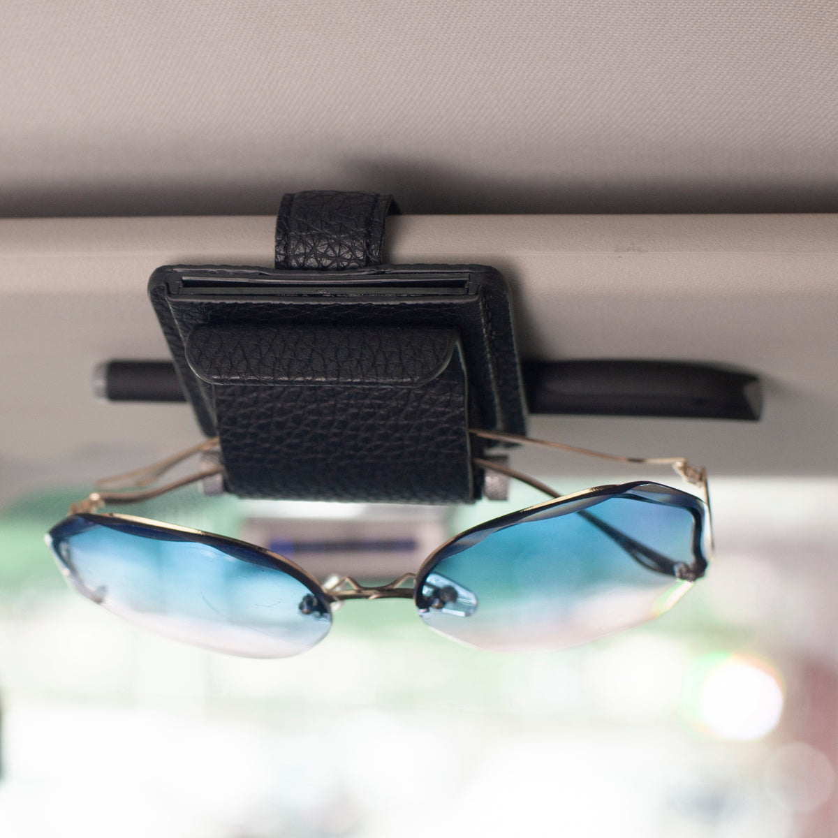 Deluxe Leather Glasses Holder for Car Visor with Card Holder